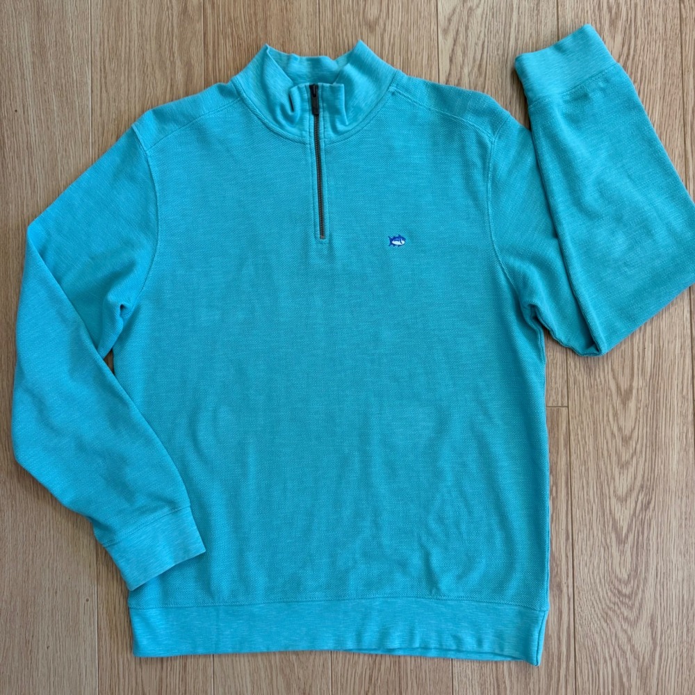 Southern Tide Skipjack Quarter Zip Pullover Mens SZ L Turquoise Blue Teal Pique